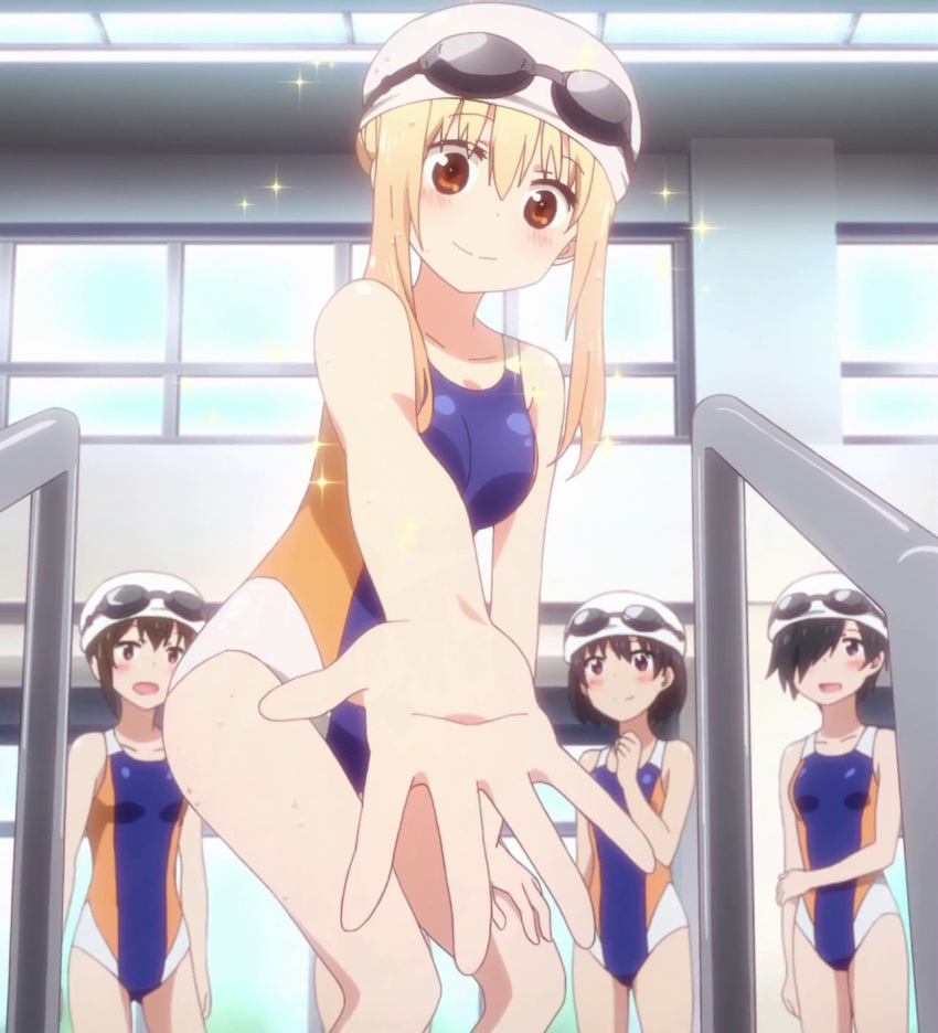 4girls from_below himouto!_umaru-chan looking_at_viewer multiple_girls screencap swimsuit