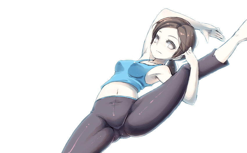 1girl artist_request looking_at_viewer ponytail simple_background solo tank_top wii_fit wii_fit_trainer