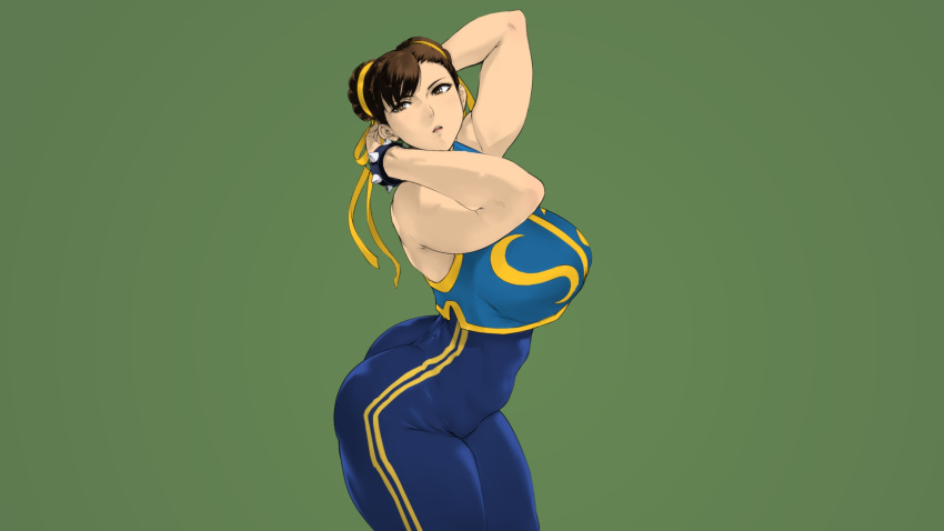 1girl ass breasts chun-li colored curvy double_bun female highres huge_ass large_breasts orushibu plump solo street_fighter thick_thighs thighs