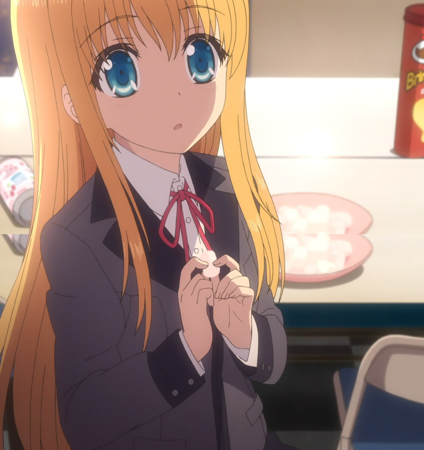 blonde_hair blue_eyes charlotte_(anime) long_hair nishimori_yusa school_uniform screencap
