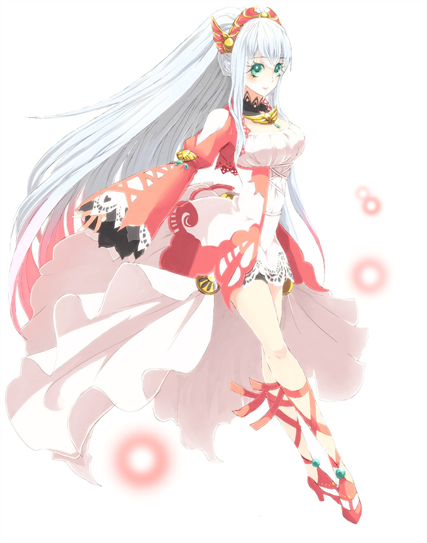 1girl aqua_eyes breasts choker cleavage dress hair_ornament jewelry lailah_(tales) multicolored_hair shoes simple_background smile tales_of_(series) tales_of_zestiria very_long_hair white_hair