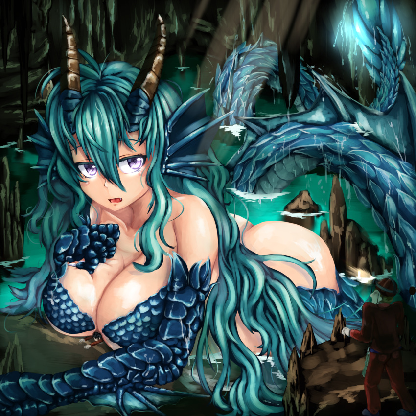 blue_hair dragon_girl giantess hibax510 violet_eyes
