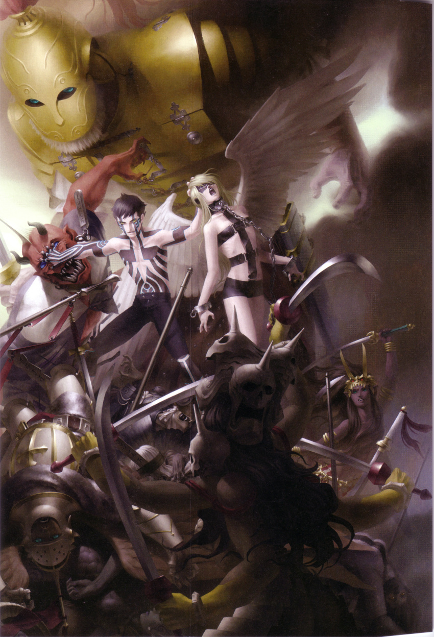 1boy 1girl hitoshura official_art oni shin_megami_tensei shin_megami_tensei_iii:_nocturne taraka thor titan yaksini