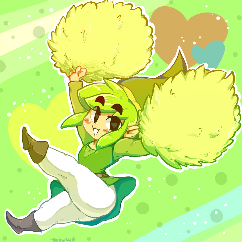 1boy ass blonde_hair cheerleader child huge_ass nintendo plump pom_poms solo striped_background the_legend_of_zelda thick_thighs toon_link wide_hips yellow_kirby