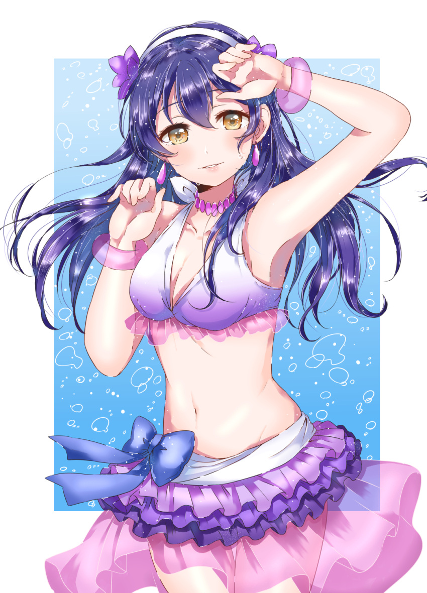 armpits blue_hair brown_eyes long_hair love_live! love_live!_school_idol_project sonoda_umi