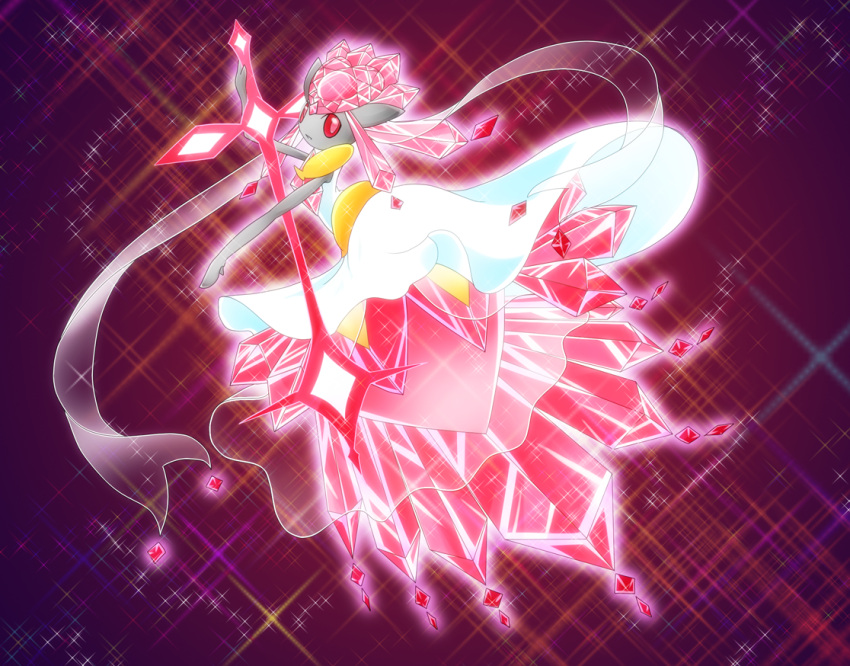 crystal diancie dress gem looking_back mega_diancie mega_pokemon no_humans pokemon red_eyes sword