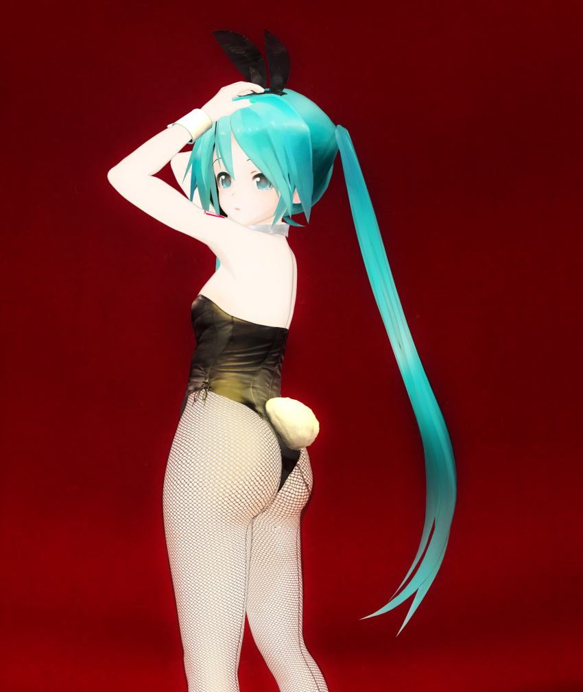 3d animal_ears armpits ass bunny_tail bunnysuit detached_collar fishnet_pantyhose fishnets hatsune_miku highres leotard mikumikudance pantyhose rabbit_ears tail twintails vocaloid wrist_cuffs