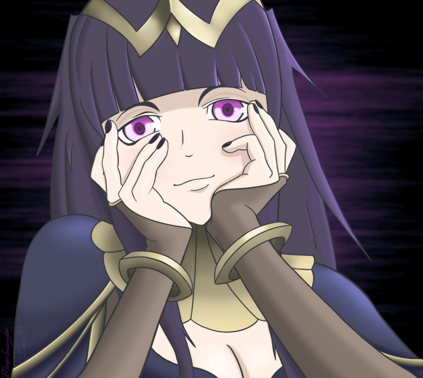 1girl black_hair fire_emblem fire_emblem:_kakusei nail_polish parody tagme tharja violet_eyes yandere_trance