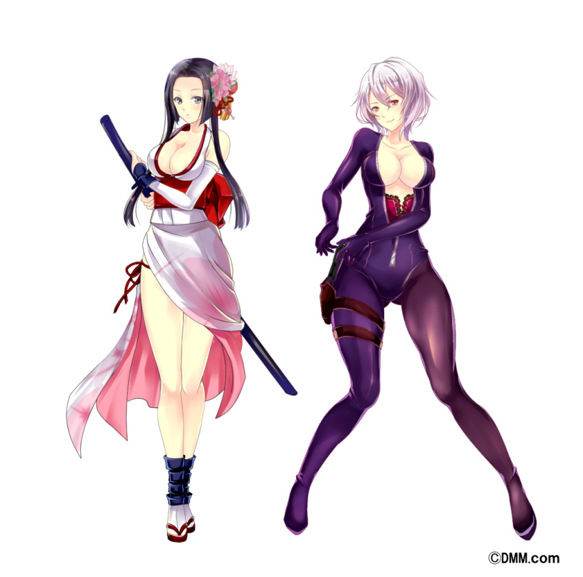 2girls breasts copyright_request japanese_clothes kimono long_hair multiple_girls nanarinana sword