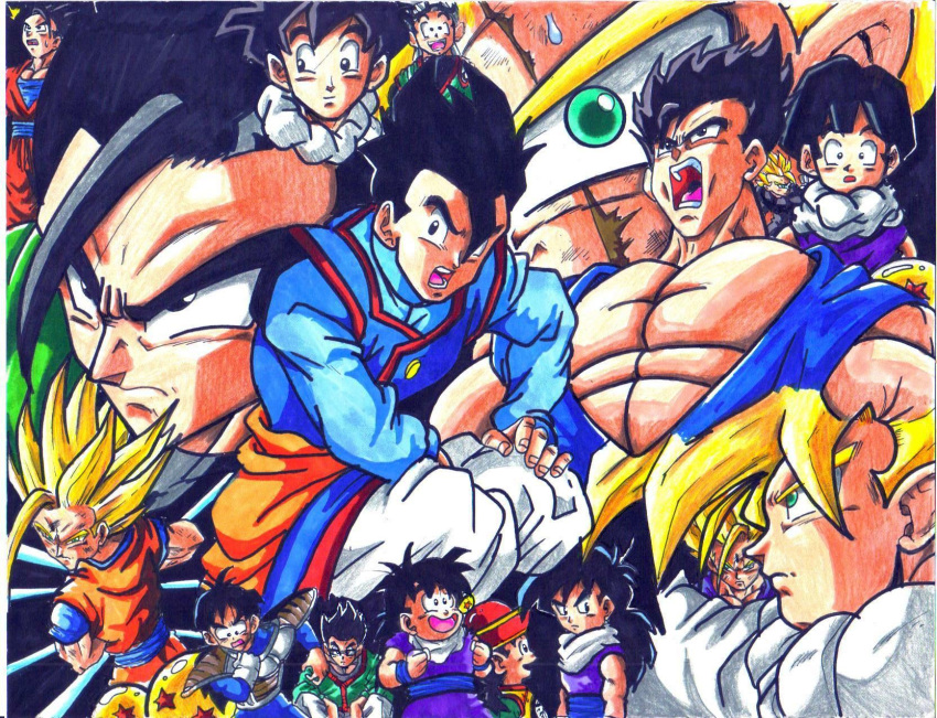 dragon_ball dragon_ball_(object) dragonball_z highres multiple_persona son_gohan super_saiyan