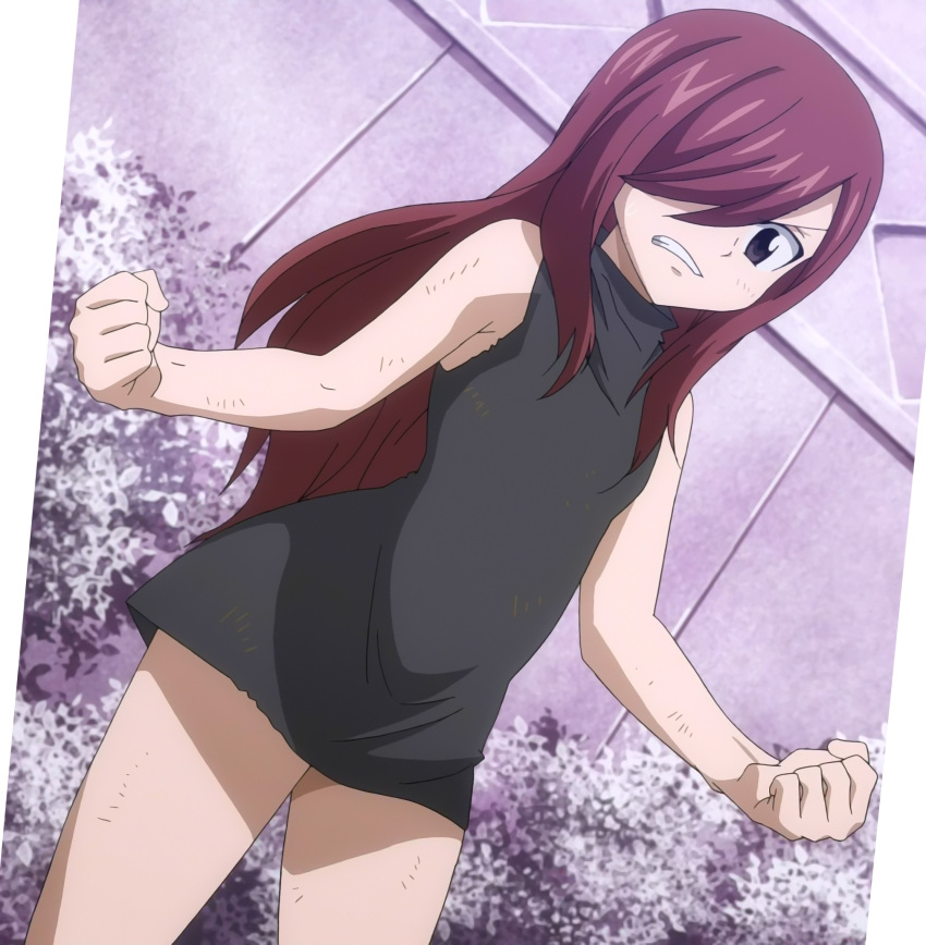 1girl breasts child erza_scarlet fairy_tail hair_over_one_eye highres long_hair redhead screencap small_breasts solo stitched younger