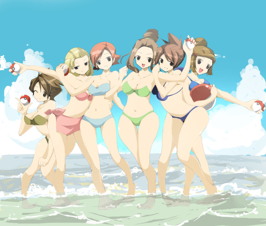 00s 10s 6girls 90s bikini creatures_(company) game_freak highres nintendo npc_trainer poke_ball poke_ball_(generic) pokemon pokemon_(game) pokemon_bw pokemon_dppt pokemon_frlg pokemon_gsc pokemon_hgss pokemon_rse swimmer_(pokemon) swimmer_(pokemon)_(female) zinger_(excess_m)