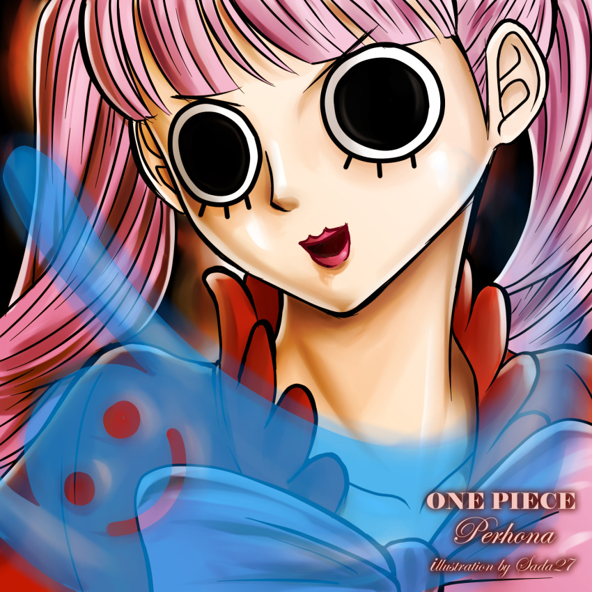 1girl bangs copyright_name ghost one_piece perona pink_hair solo