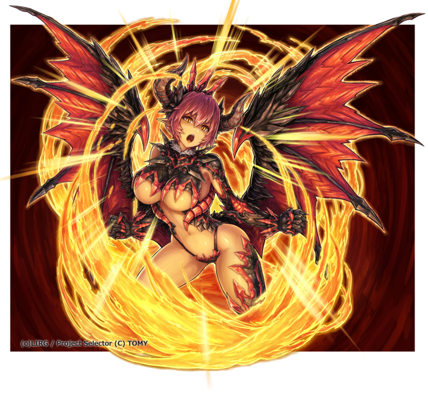 breasts dragon_girl dragon_horns dragon_wings horns large_breasts redhead roaring ros wings yellow_eyes