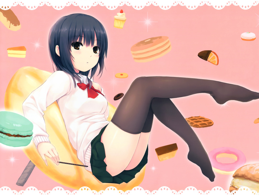 1girl absurdres coffee-kizoku highres pancake solo thigh-highs waffle
