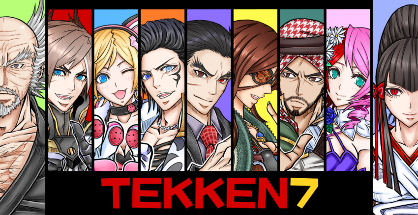 4girls 5boys alisa_boskonovich claudio_serafino emise katarina_alves lars_alexandersson lucky_chloe mishima_heihachi mishima_kazumi mishima_kazuya multiple_boys multiple_girls namco shaheen tekken tekken_7