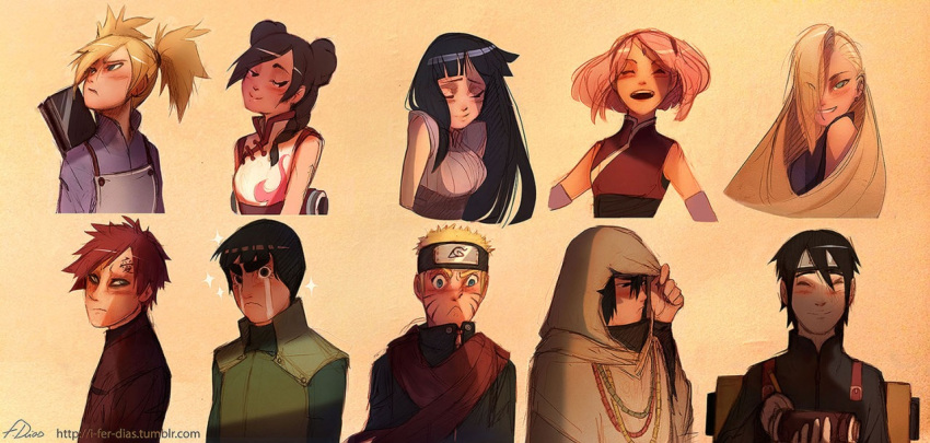 5boys 5girls blush bowl_cut closed_eyes double_bun facial_mark fernanda_dias forehead_mark forehead_protector gaara hair_over_one_eye haruno_sakura hime_cut hood hyuuga_hinata multiple_boys multiple_girls naruto naruto:_the_last rock_lee sai scarf sparkle spiky_hair tears temari tenten twintails uchiha_sasuke upper_body uzumaki_naruto whiskers yamanaka_ino