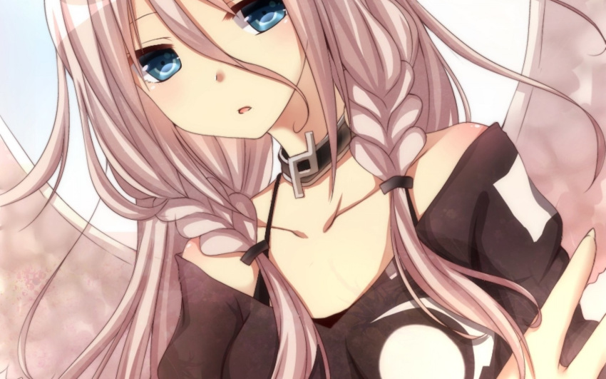 1girl ahoge bare_shoulders blue_eyes braid highres ia_(vocaloid) long_hair looking_at_viewer pink_hair solo twin_braids very_long_hair vocaloid yamasuta