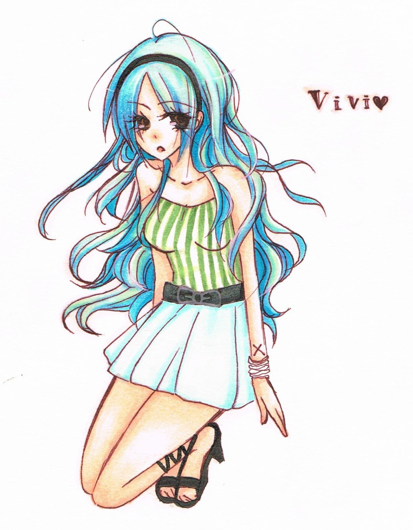 1girl blue_hair character_name hairband nefertari_vivi one_piece sandals skirt solo