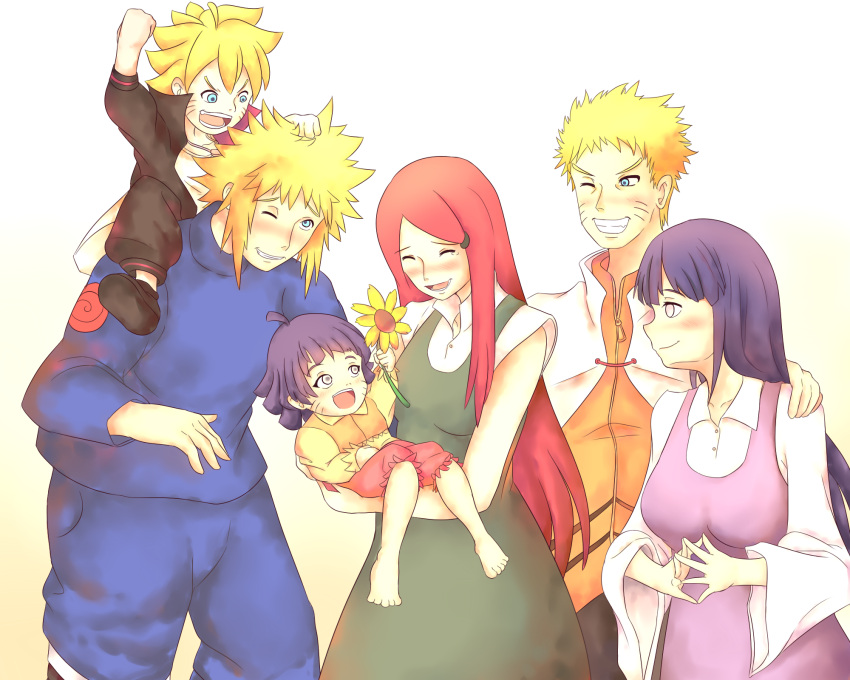 3boys 3girls barefoot blonde_hair blue_eyes blue_hair brother_and_sister closed_eyes family father_and_daughter father_and_son flower highres hyuuga_hinata long_hair mother_and_daughter mother_and_son multiple_boys multiple_girls naruto redhead siblings smile uzumaki_boruto uzumaki_himawari uzumaki_kushina uzumaki_naruto very_long_hair whiskers white_eyes