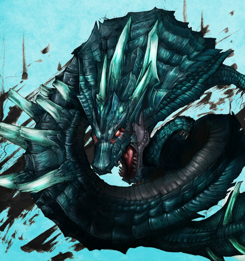 abyssal_lagiacrus capcom claws glowing glowing_eyes horns monster monster_hunter monster_hunter_3_g no_humans red_eyes scales solo teeth tongue