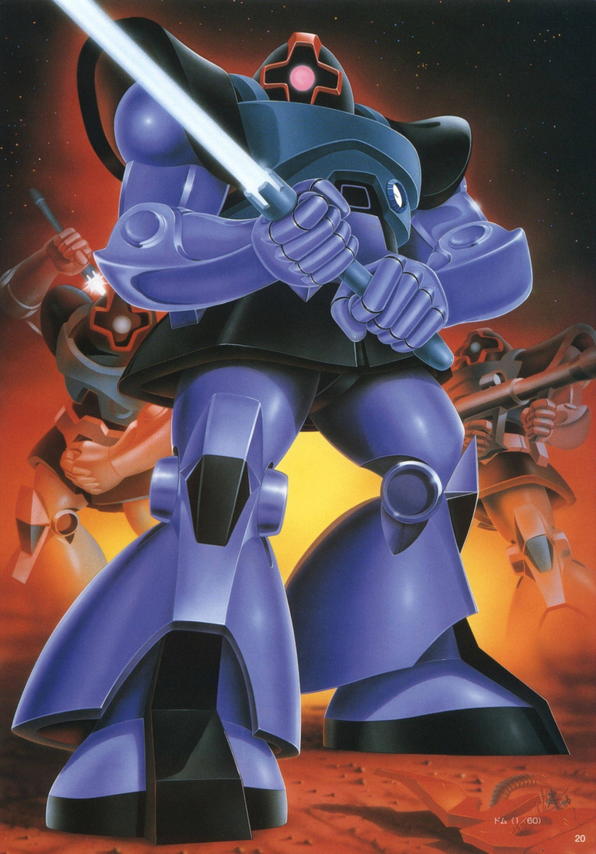 dom gundam mecha mobile_suit_gundam official_art rocket_launcher weapon