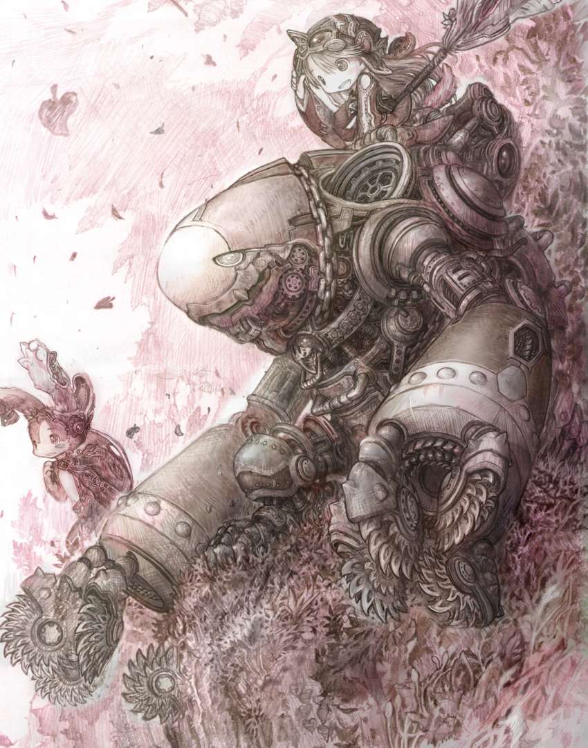 highres mecha monochrome original pink rabbit robot steampunk tsukushi_akihito