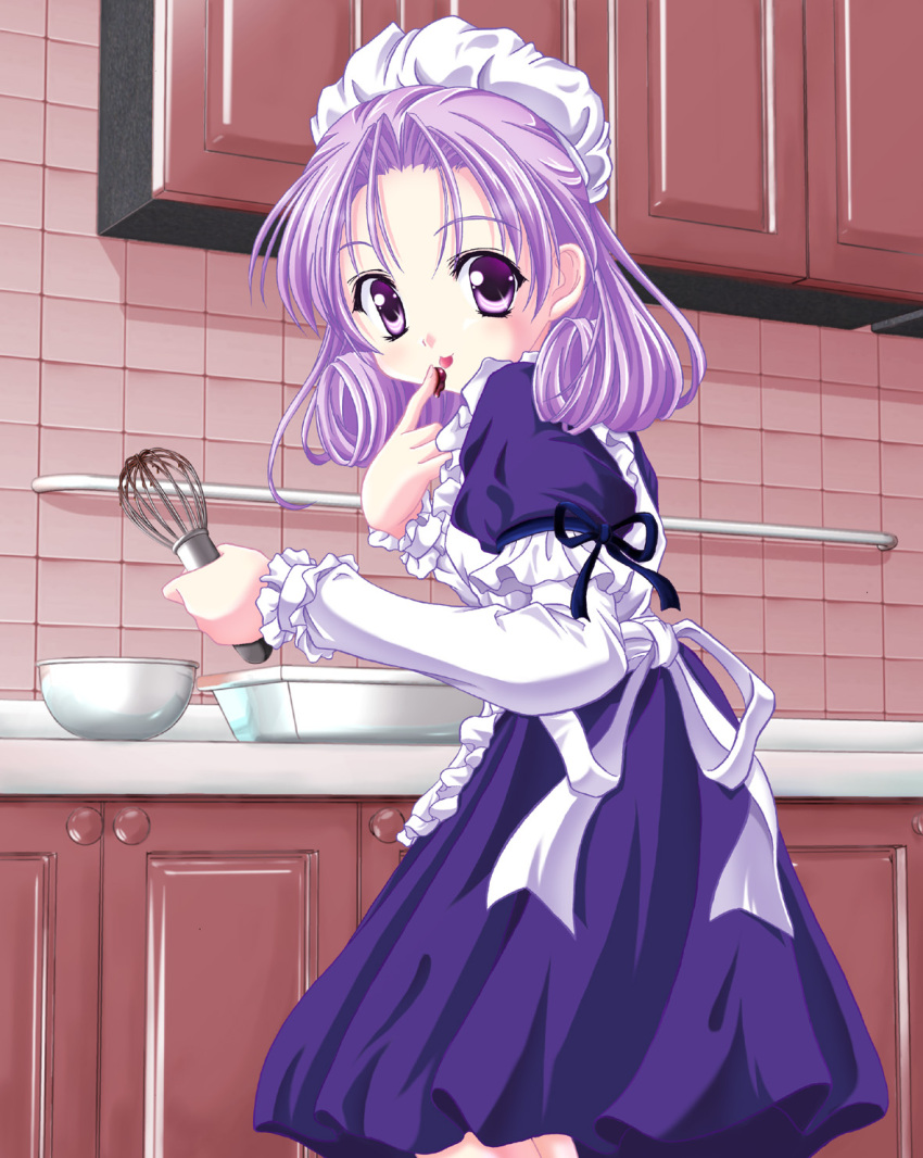 bowl chocolate drill_hair highres purple_eyes purple_hair shirayuki_(sister_princess) short_hair sister_princess tongue violet_eyes whisk