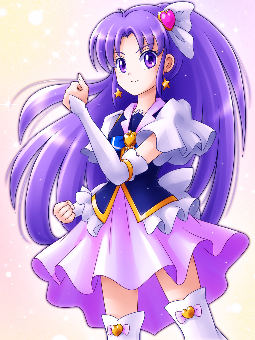 cure_fortune earrings happinesscharge_precure! hikawa_iona long_hair magical_girl ponytail precure purple_hair smile thigh_highs violet_eyes