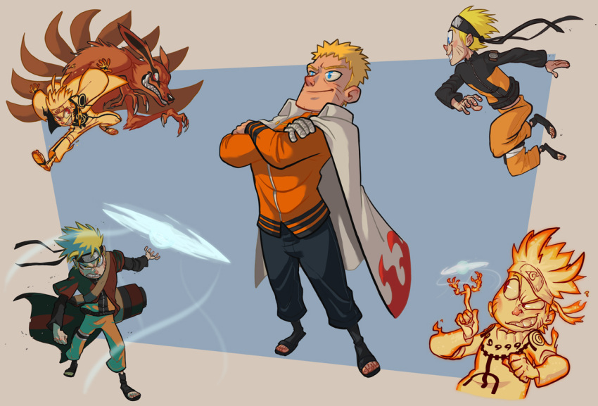 1boy alternate_form cloak dane_romley forehead_protector fox kurama_(naruto) multiple_persona multiple_tails naruto naruto_shippuuden older rasengan spiky_hair stylized tail uzumaki_naruto