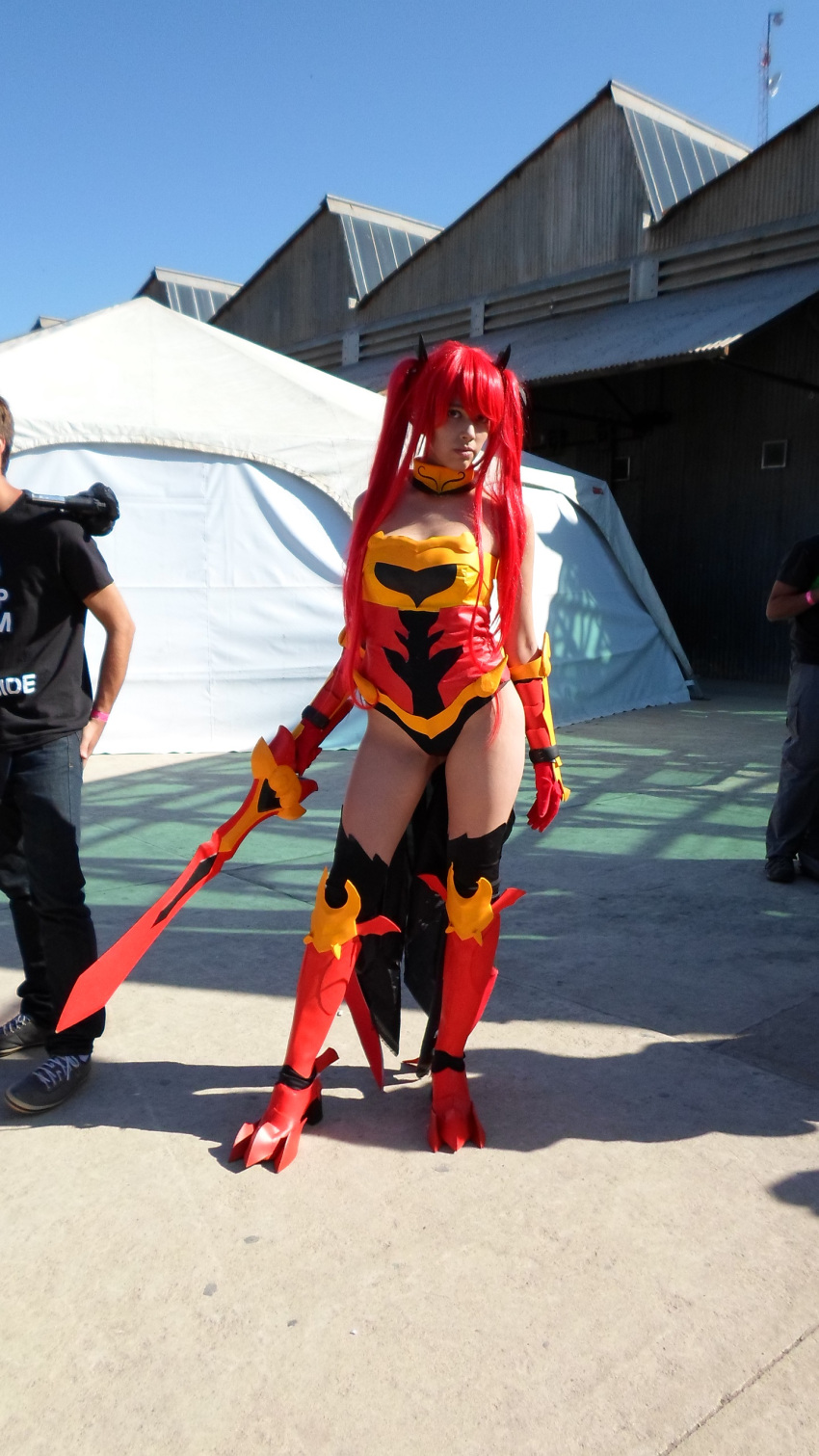 armor cosplay erza_scarlet fairy_tail flame_empress_armor non-asian photo redhead sword weapon