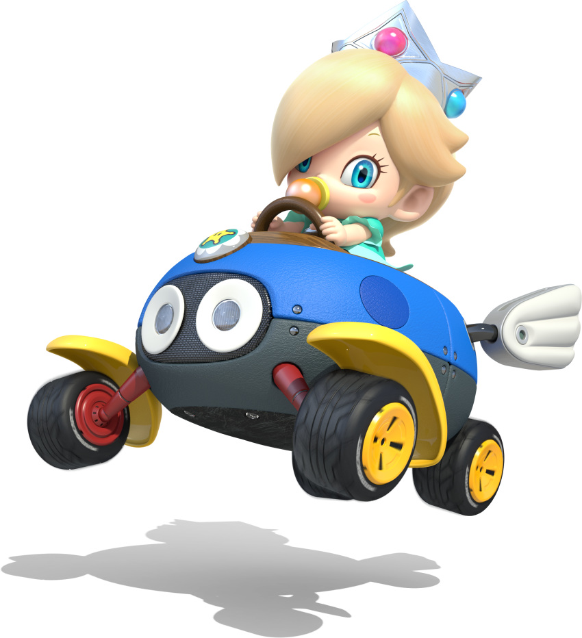 1girl baby blonde_hair blue_eyes blush crown highres kart looking_at_viewer super_mario_bros. mario_kart official_art pacifier rosetta_(mario) super_mario_bros. super_mario_galaxy