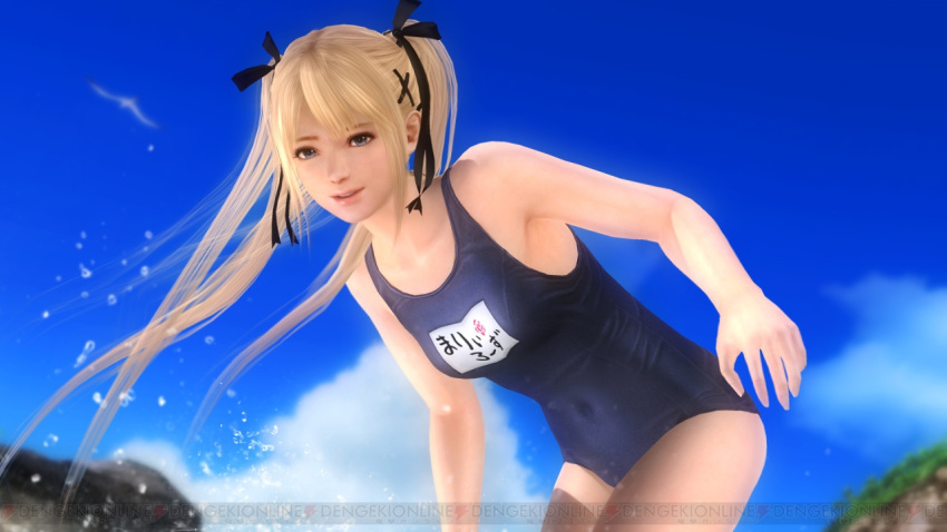 1girl 3d blonde_hair blue_eyes dead_or_alive dead_or_alive_5 female marie_rose solo swimsuit tied_hair twintails water