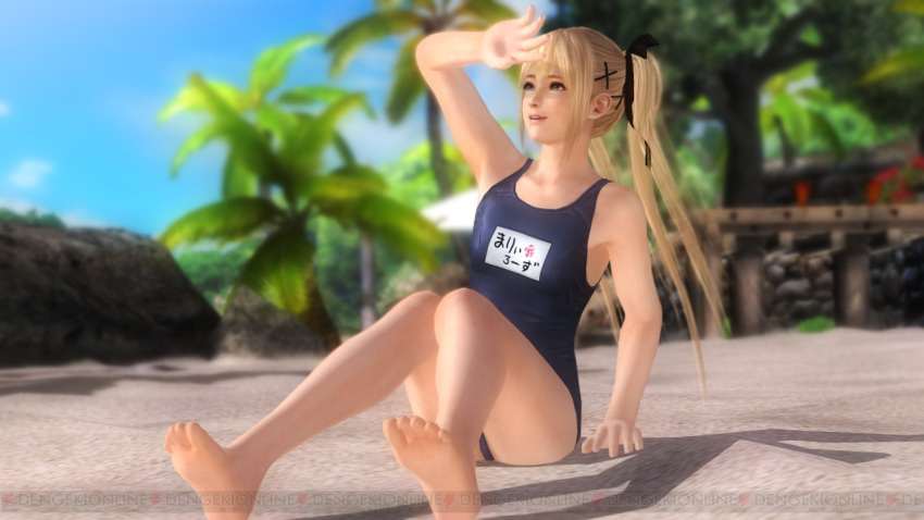 1girl 3d beach blonde_hair blue_eyes dead_or_alive dead_or_alive_5 female marie_rose solo swimsuit tied_hair twintails