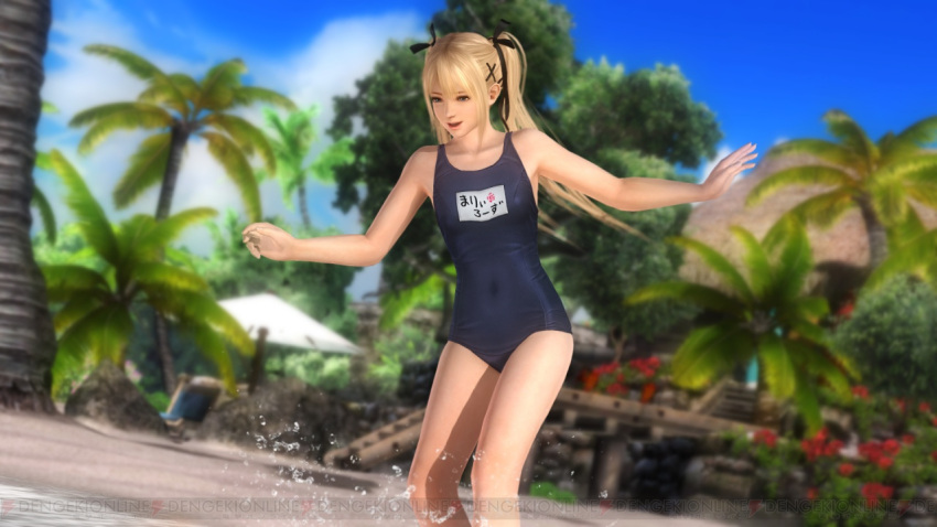 1girl 3d beach blonde_hair blue_eyes dead_or_alive dead_or_alive_5 female marie_rose solo swimsuit tied_hair twintails water