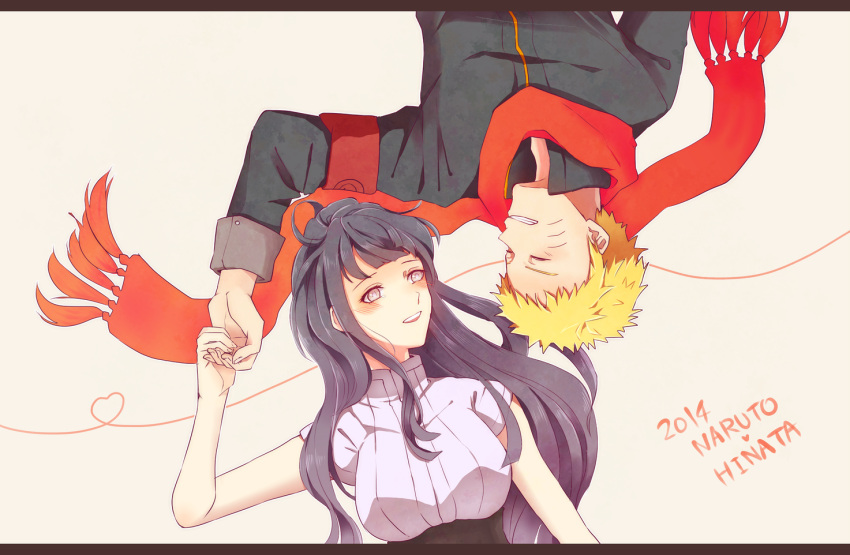 blonde_hair couple hime_cut husband_and_wife hyuuga_hinata naruto naruto:_the_last purple_hair scarf smile uzumaki_naruto whiskers