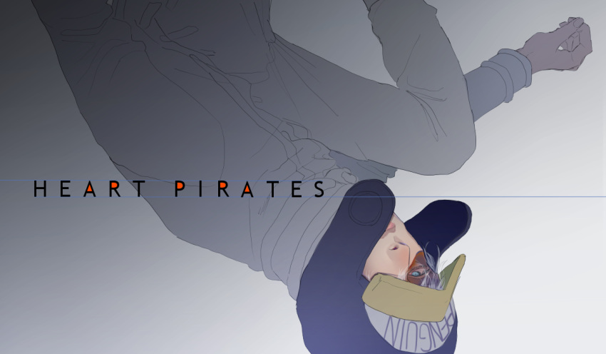 1boy blue_eyes earflap_hat hat hat_over_one_eye heart_pirates jumpsuit limine looking_at_viewer male_focus one_piece penguin_(one_piece) solo white_hair