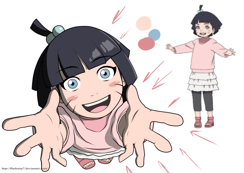 1girl absurdres blue_eyes child foreshortening hair_ornament highres looking_up naruto naruto:_the_last outstretched_arms perspective pov tagme uzumaki_himawari work_in_progress
