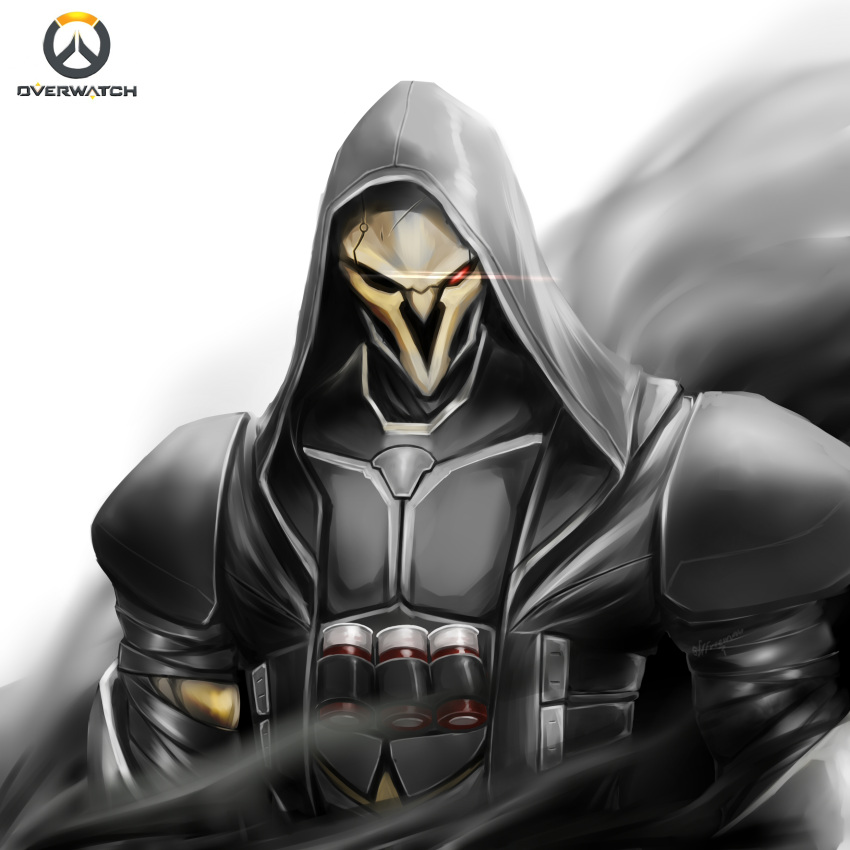 1boy highres male_focus mask overwatch reaper_(overwatch) sgfreeeman solo tagme upper_body white_background