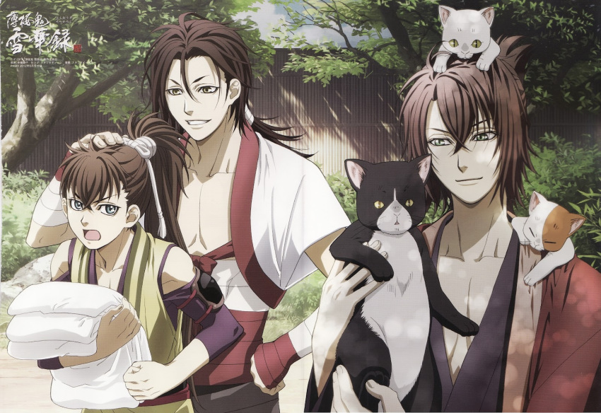 brown_hair green_eyes hakuouki_shinsengumi_kitan harada_sanosuke kazuki_yone okita_souji_(hakuouki) toudou_heisuke