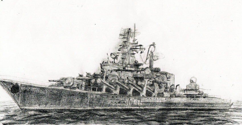 fusou_(fuso0205) highres monochrome russian_navy slava-class_cruiser traditional_media
