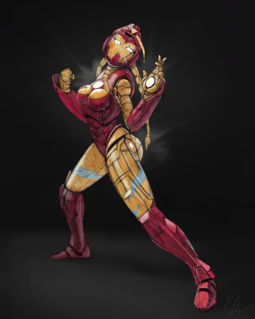 absurdres cammy_white crossover fighting_stance fusion highres iron_man marvel mechanization street_fighter
