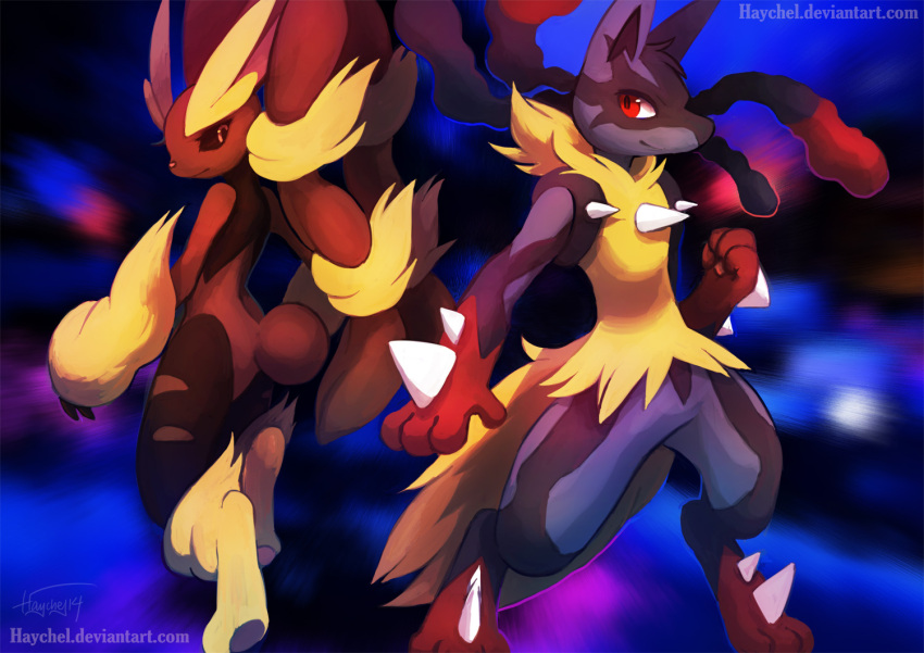 10s haychel lopunny lucario mega_lopunny mega_lucario mega_pokemon no_humans pokemon pokemon_(game) pokemon_oras