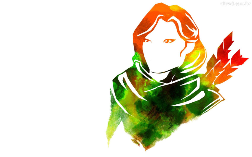 1girl arrow artist_request defense_of_the_ancients dota_2 female green_scarf highres lyralei quiver redhead scarf simple_background solo wallpaper white_background