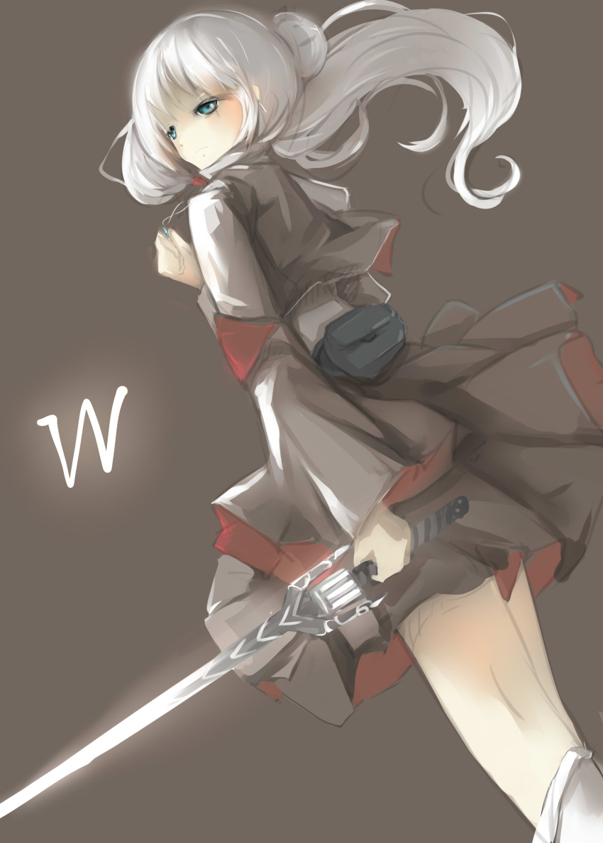 1girl absurdres highres rapier rwby serious simple_background solo sword tagme weapon weiss_schnee white_hair