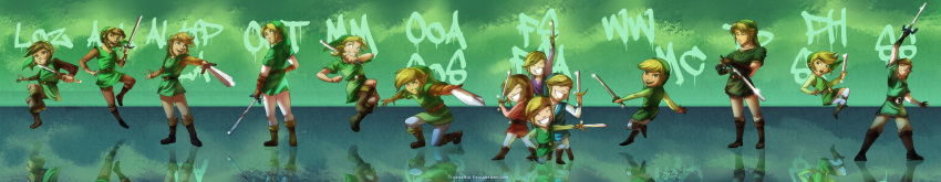 6+boys blonde_hair brown_hair dual_persona grin hat highres link long_image male_focus master_sword multiple_boys multiple_persona pointy_ears smile sword the_legend_of_zelda the_legend_of_zelda:_a_link_to_the_past the_legend_of_zelda:_four_swords the_legend_of_zelda:_majora's_mask the_legend_of_zelda:_ocarina_of_time the_legend_of_zelda:_oracle_of_ages the_legend_of_zelda:_oracle_of_seasons the_legend_of_zelda:_skyward_sword the_legend_of_zelda:_spirit_tracks the_legend_of_zelda:_the_minish_cap the_legend_of_zelda:_the_wind_waker the_legend_of_zelda:_twilight_princess tiuana_rui toon_link tunic weapon wide_image