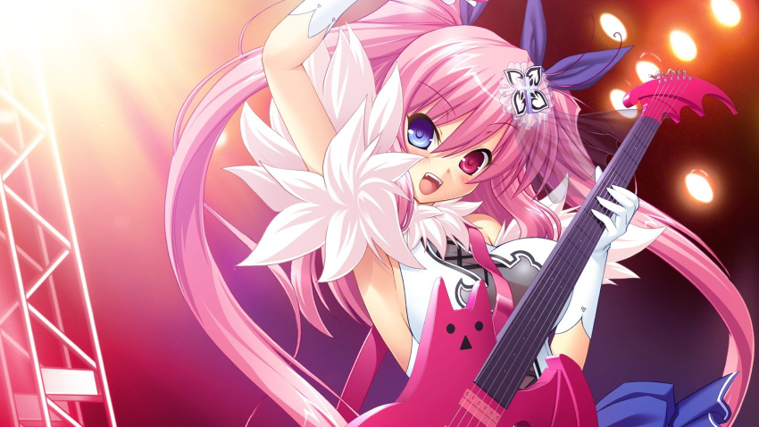 blue_eye blushing concert guitar guitarist pink_eye pink_hair wallpaper