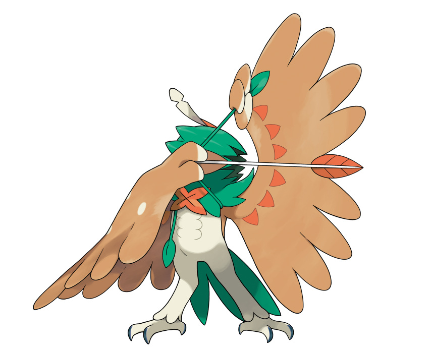 absurdres arrow bow_(weapon) brown_feathers decidueye green_feathers highres official_art pokemon pokemon_(game) pokemon_sm weapon