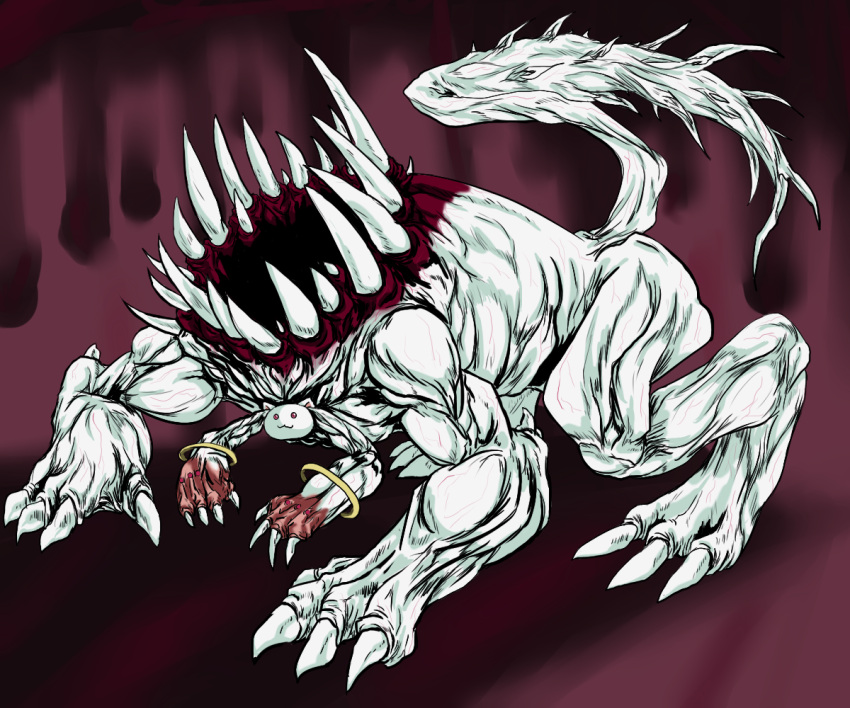 :3 alternate_form claws creepy kyubey mahou_shoujo_madoka_magica monster mouth no_humans tagme tail teeth zapan