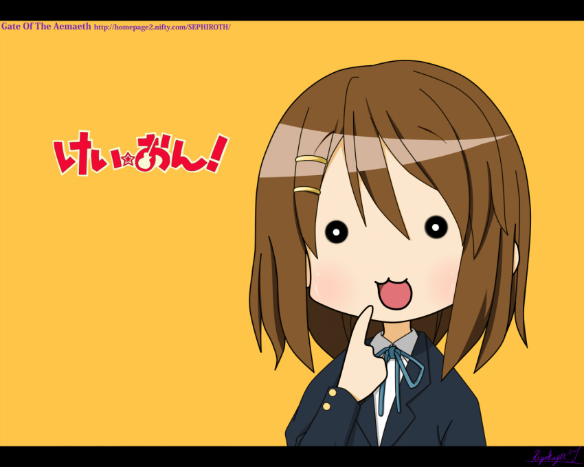 1girl brown_hair hair_ornament hairclip hirasawa_yui k-on! lucky_star necktie parody school_uniform solo